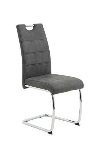 Hela Tische, Freischwinger, Küchenstuhl Flora, Microfaser Anthrazit, Griffmulde, Metallgestell verchromt, 42x57x98 cm Hela Tische, Freischwinger, Küchenstuhl Flora, Microfaser Anthrazit, Griffmulde, Metallgestell verchromt, 42x57x98 cm