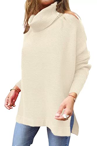 Image of yoeasy Women's Turtleneck Oversized Long Batwing Sleeve Pullover Sweater Spilt Hem Knit Sweater