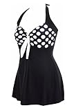 AMAGGIGO Damen Neckholder Push up BadekleidFigurformender Bunt Badeanzug mit Röckchen Bauchweg Einteiliger Badekleid（1black dot，Größe 48 (5XL)）
