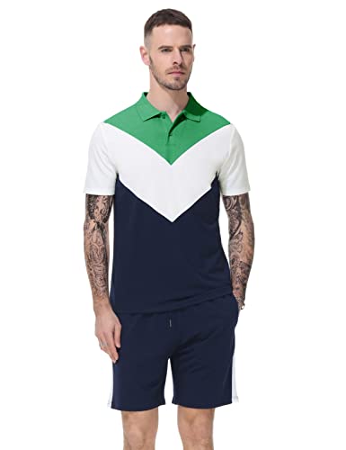 PaulJones Survêtement à manches longues avec col montant et pantalon de jogging avec poches, Vert et bleu foncé, Taille S Cover