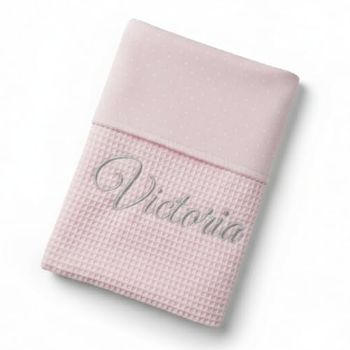 variouss Manta Colcha de Verano para Bebe Recien Nacido Personalizado con su Nombre Bordado, Cochecito o capazo. (011 Rosa) - imagen 9