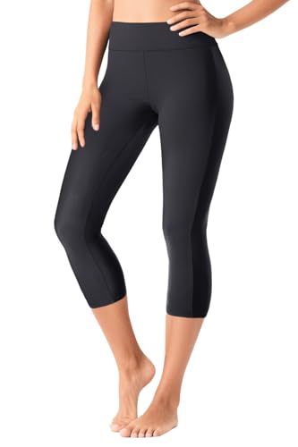 Pinup Fashion Swim Capris Women Black Swimming Pants Leggings Swimwear High Waisted UV Swim Tights S