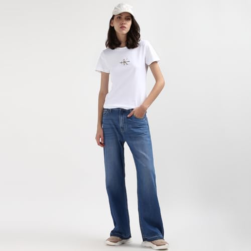 Calvin Klein Jeans Damen T-Shirt Kurzarm Monologo Slim Rundhalsausschnitt, Weiß (Bright White), 4XL – Ansicht 5