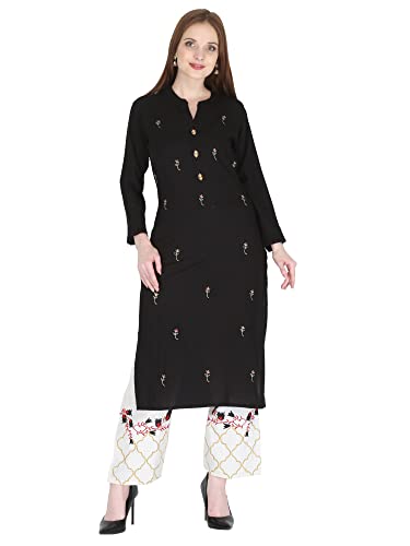 Image of Women's Rayon Straight Kurta Pant with Dupatta Set (Black)