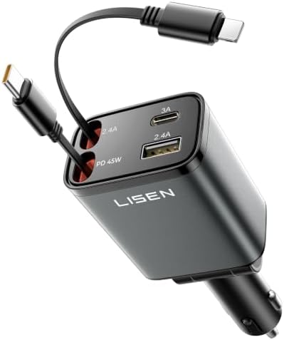 （15:30時点） LISEN 車 充電器 巻き取りしがーソケット usb【2026年新・69W急速充電・最小4in2】シガーソケット USB-C + USB-L