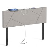 KOMFOTT Upholstered Full & Queen Headboard with Charging Station, Gray