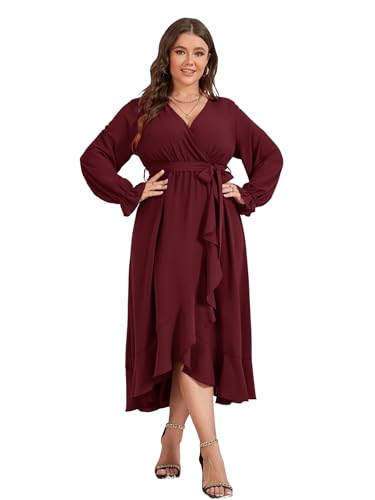 SCOMCHIC Women Plus Size Formal Dresses Fall Long Sleeve Faux Wrap V Neck High Low Ruffle Cocktail Wedding Guest Maxi Dress4