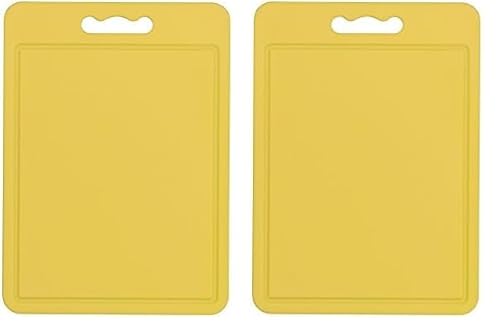 Chef Aid Large Yellow Poly Chopping Board, Multipurpose Anti-Slip Surface, Easy Clean and Dishwasher Safe with Handle, 40 x 30cm, Other Colour Options Available (Pack of 2)