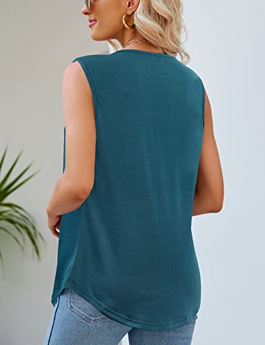 Viracy Summer Tunic Tops, Sleeveless Maternity Shirts Square Neck Pleated Curvy Hem Flowing Boutique Peasant Blouses,Dark Cyan-Large #TOP1