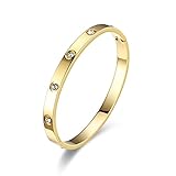 RIXERKOC 18k Gold plattiert Liebe Freundschaft Armband mit kubischen Zirkonia Steinen Armreif für Frauen Männer Edelstahl Armreif für Liebe Paar Schmuck Armreif Geschenke