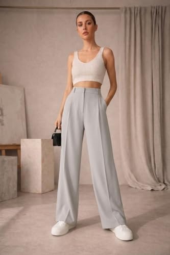Image of Twill Regular Fit High-Waist Korean Trousers for Women & Girls | Casual Pants Outings