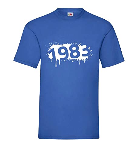 T-shirt homme 1983 bleu roi XXXL grande taille vintage col rond