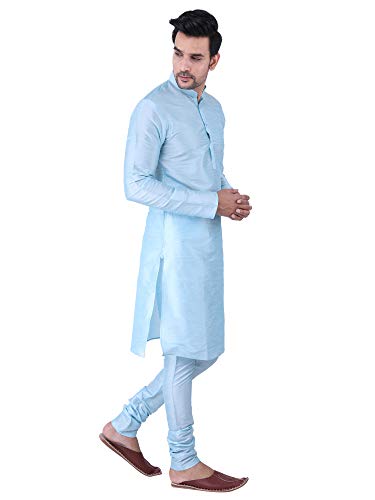 Image of HUZUR Men's Silk Solid Straight Long Kurta Pyjama Set| Ethnic Wear