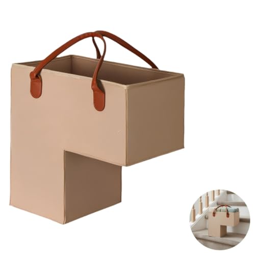 Cesta plegable para escaleras de fieltro gris con asas cómodas para guardar mantas 3