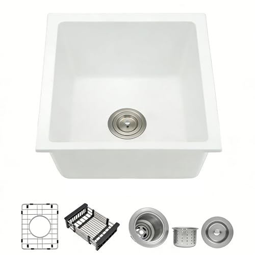 MILOSEN White Bar Sink 13×15 Inch, Undermount & Drop-In Small Kitchen Sink by MILOSEN - Used condition - US$66.48