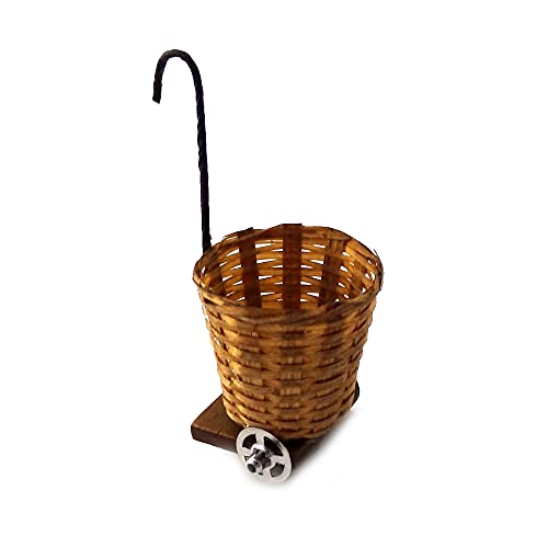 Melody Jane Dolls House Wicker Shopping Trolley Basket Miniature Shop Store Accessory