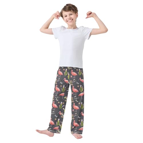 Flamingo Floral Dragonfly Boys Long Pants Soft Trousers Elastic Waist Kids Lounge Bottoms with Pockets S-XL2