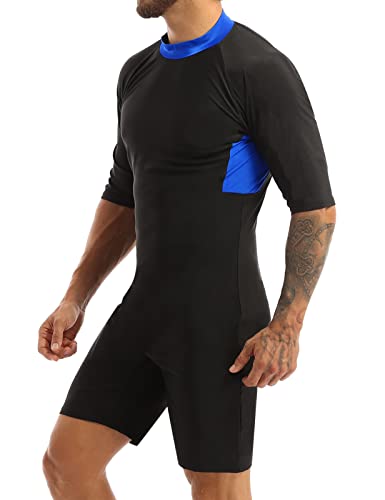 Aiihoo Men Short Sleeve One Piece Leotard Swimwear Sun Protective Sunsuit Shorty Wetsuit Surfing Swimsuit Royal Blue XX-Large