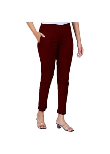 Image of Happy Bunny Cotton Blend Lycra Kurti Pants for Women, Soft 30% Stretch Full Length Trousers with Elastic Waist & Zip Pocket, Ideal for Office, Work, Casual, Home Wear Breathable Slim Fit