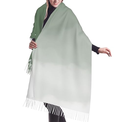 Sage Green Watercolor Ombre Imitation Cashmere Tassel Scarf Winter Scarf Autumn Softest Classic Warm
