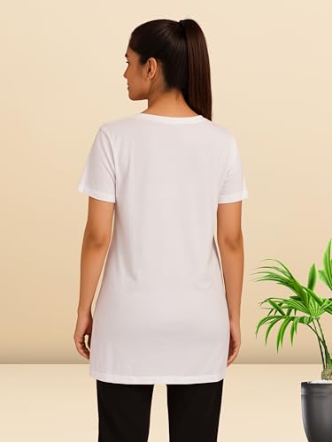 Image of 9shines Label Cotton Plus Size Long T-Shirt Tunic | Hip Covering Regular Top Nightwear| Sleepshirt Lounge wear for Women with Pocket (M-7XL)