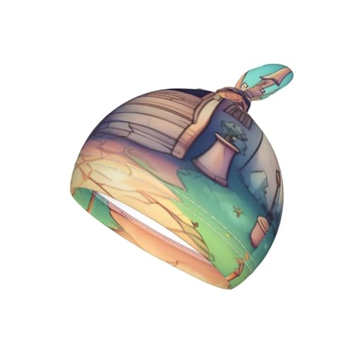 Classical Castle Print Newborn Swaddle Blanket with Beanie Set, Soft Baby Sleep Sack Receiving Wraps, for Boy Girl3