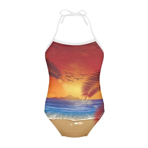 Image of One Piece Swimsuit for Girls Beach Bathing Suit Halter Straps Sports Swimwear for 1-10 Year Toddler Kids