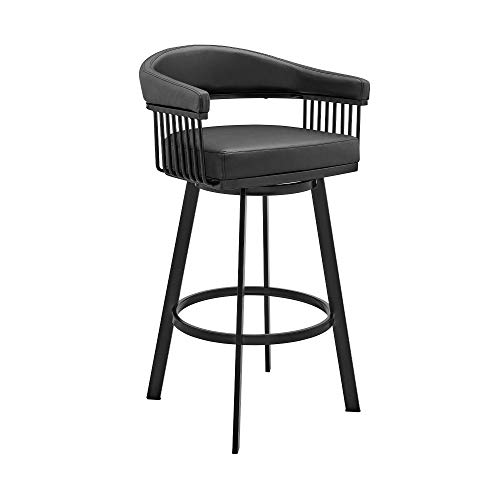 Armen Living Bronson 29" Butaco de Barra Giratorio en Acabado Negro y Cuero Sintético Negro miniatura 1
