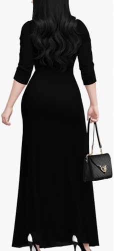 Image of Women's Church Maxi Wrap V Neck 3 /4 Sleeve Tie Waist Plus Size Long Dress | Flattering wrap V-neck design enhances curves. High elastic tie waist accentuates the slimmest part, hides tummy.