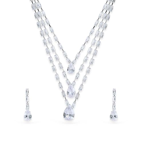 Image of Rubans Necklace Set Stylish American Diamond Zirconia Trendy Jewellery Gift for Women & Girls