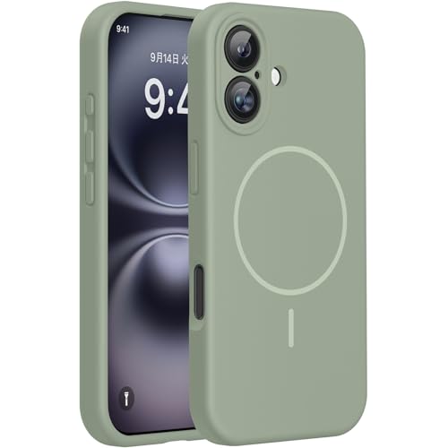Miracase iPhone 16 用 ケース MagSafe対応 シリコン さらさら触感 3.0ミリ 薄型 マグネット搭載 いPhone16ケース 耐衝撃 衝撃吸収 あいふぉん 16 パティナグリーン