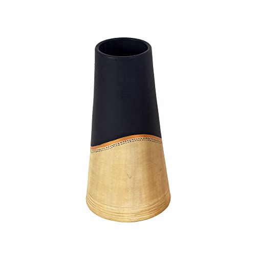 Image of Aakriti Art Creations Midnight's Secret Pyramid Vase | Handmade Terracotta Flower Vase | Modern Art Matte Finish Decorative Vase for Living Room Decor, Table Decor, Shelf Decor & Gifting