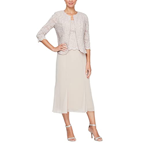 Image of Alex Evenings Women's Tea Length Jacket Dress, Perfect for Weddings, Formal Events (Petite and Regular Sizes)