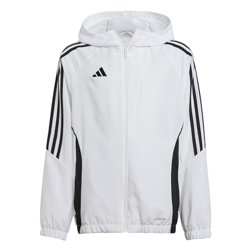 adidas Chaqueta cortavientos Tiro 24 para niños, Blanco/Negro, S