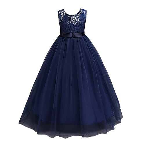 Valin Blumensmädchenkleid Prinzessin Kleid Blau Festliches Kinderkleid Ohne Arm Gestickt Tüll Party Festliche Hochzeit Kleid 13-14 Jahre,V9999