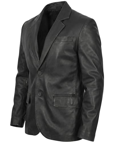Image of Men's Leather Blazer - Lambskin Leather Blazer Men Genuine Leather Jacket Blazers - Men's Real Leather Sport Coat