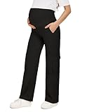 BRATUC Maternity Pants Cargo Pregnancy Pants Over Belly Comfy Stretchy Casual Hiking Trousers with Pockets Medium Black