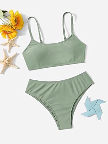 Image of SHENHE Girl's 2 Piece O Ring Bikini High Waisted Spaghetti Strap Cute Swimsuit Bathing Suit