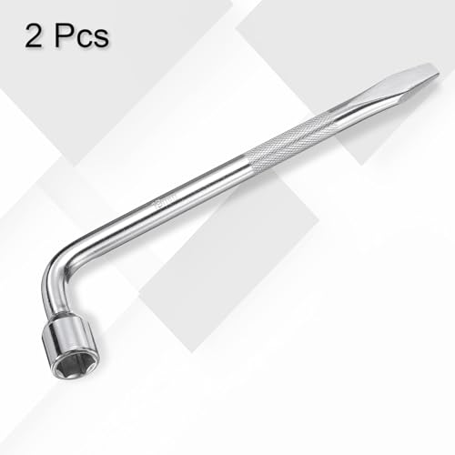 Image of HARFINGTON 2pcs Car Spare Tire Lug Wrench 19mm Carbon Steel l Type Slotted End Hexagon Socket Wrench L-Shaped Tire Repair Tool for Automobile Repair