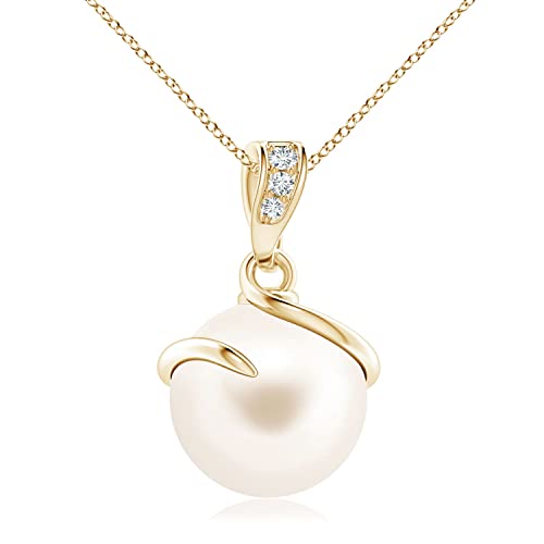 Angara Freshwater Pearl Pendant for Women | Round Freshwater Cultured Pearl Diamond Drop Pendant Necklace in 14K Solid Gold/Platinum | June Birthday, Anniversary, Gemstone Jewellery Gift