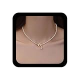 Cybche Vintage Small Pearl Necklace Choker Wedding Pearl Beaded Necklaces Gold Bar Circle Clasp Toggle Pearls Pendant Necklace Tiny Round Ball Beads Collar Necklaces Chain Jewelry for Women