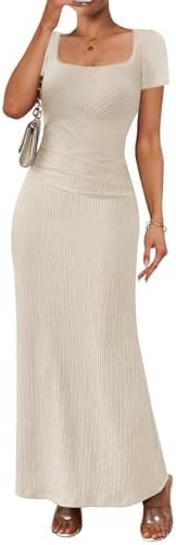 MITILLY Summer Formal Wedding Guest Dress Short Sleeve Elegant Ru...