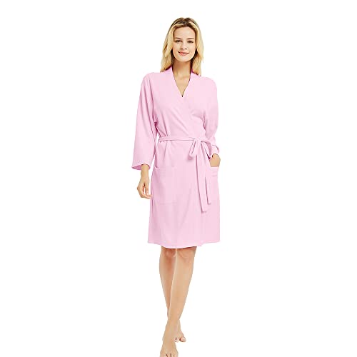 Image of U2SKIIN Womens Robes, 100% Cotton Lightweight Robes 3 /4 Sleeves Kimono Knit Soft Loungewear Short Bathrobe