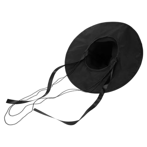 Mipcase Sombrero Coreano Tradicional Alto de Cosplay para Hombre 2 Piezas Diseño Plano con Cadena de Cuentas Negra Accesorio Ligero y Transpirable para Disfraz y Halloween
