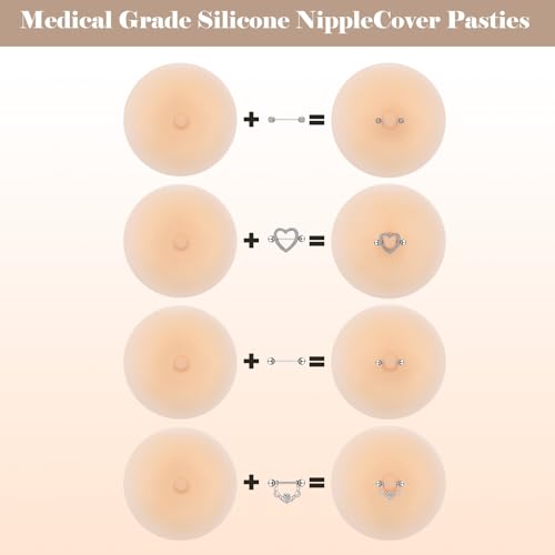 Image of Tondiamo 4 Pairs Silicone Nipple Covers with Piercing Diamond Adhesive Reusable Fake Nipple for Women With Piercing