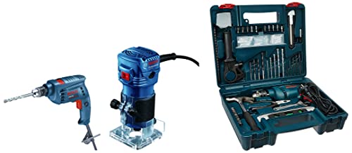 Bosch GSB 600 RE 13mm 600 Watt Corded Smart Drill Kit,Silver&Bosch GSB 501 500-Watt Professional Impact Drill Machine (Blue),Corded Electric&Bosch 06016A00F0 GKF 550 Palm Router (550W)