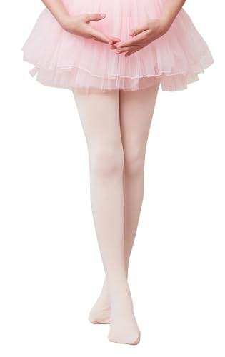 CHUNG Toddler Little Big Girls Dance Tights Soft Ballet Footed Pantyhose Class School Uniform Stretchy Durable Opaque 1pc BalletPink 5-7Y