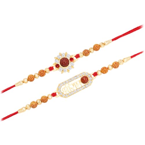 Image of Peora Om Shree Ram Swastik Rakhi for Brother Bhaiya | Crystal & Beads Studded | Red Thread | Raksha Bandhan Hamper with Roli Chawal Greeting Card