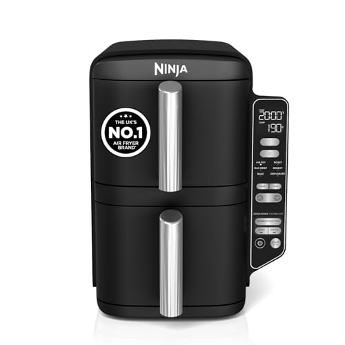 Ninja Double Stack Air Fryer, Vertical Dual Drawer Air Fryer with 4 cooking levels, 2 Drawers and 2 Racks, Space Saving Design, 7.6L Capacity, 6 Cooking Functions, 6 Portions, Black SL300UK