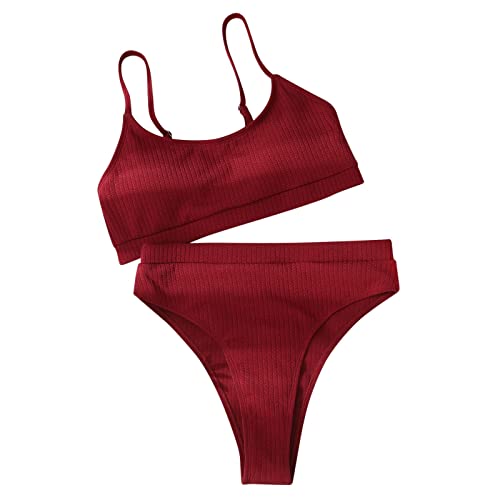 Bikini de cintura alta y cuello en U texturizado conjunto de baño dos piezas